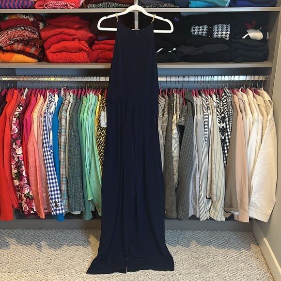 Trash + Sophie navy sleeveless gold chain detail back zipper jumpsuit size M NWT - Picture 3 of 3